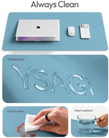 YSAGi Leather Desk Protector, Office Mat, Large Mouse Mat, Non-Slip PU Leather Blotter, Laptop Desk Mat, Waterproof Writing Pad for Office and Home(Sea Blue, 63" x 17.2")