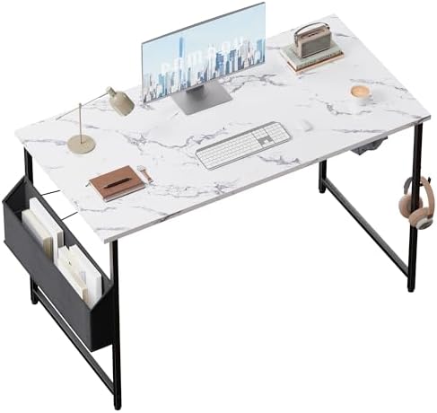 Pamray 47 Inch Computer Desk for Small Spaces with Storage Bag, Home Office Work Desk with Headphone Hook, Small Office Desk Study Writing Table