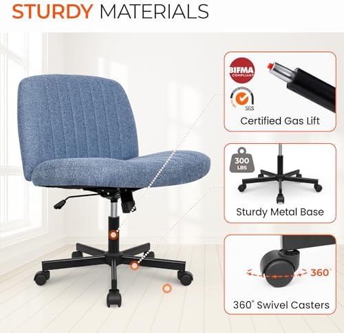 Orange Factory Criss Cross Chair, Wide Fabric Vanity Desk Seat, Blue Wheel
