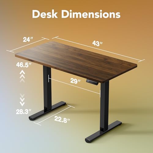 HUANUO 43x24 Inch Electric Standing Desk, Height Adjustable, Black Walnut