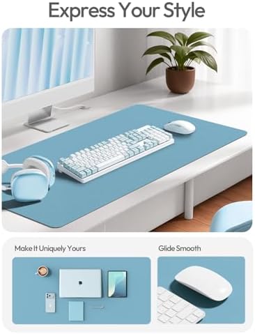 YSAGi Leather Desk Protector, Office Mat, Large Mouse Mat, Non-Slip PU Leather Blotter, Laptop Desk Mat, Waterproof Writing Pad for Office and Home (Sea Blue, 47.2" x 23.6")