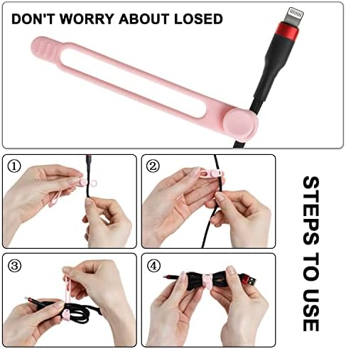 Silicone Cable Ties, Cord Organizer Cable Management(16Pcs-Pink)