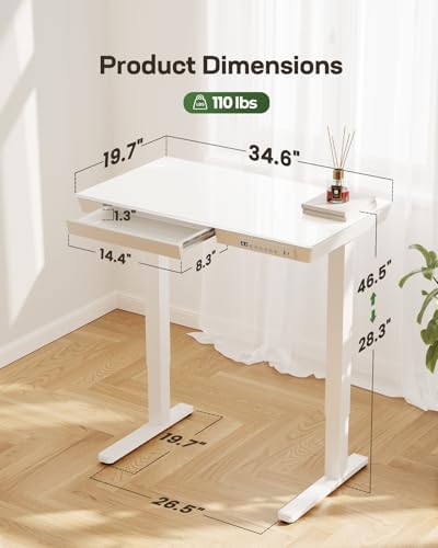 Marsail Glass Standing Desk, 35 x 20 Inch Small Sit Stand Desk