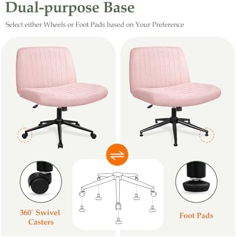 Orange Factory Criss Cross Chair, Wide Wheel Vanity Seat, Pink Dual Base