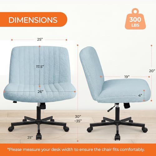 Orange Factory Criss Cross Chair with Wheels, Wide Vanity Seat, Blue Teddy
