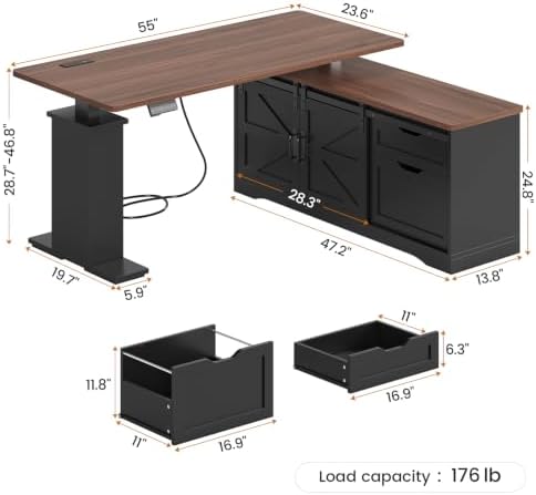 SEDETA Farmhouse 55 inch L Shaped Standing Desk with Storage Drawers