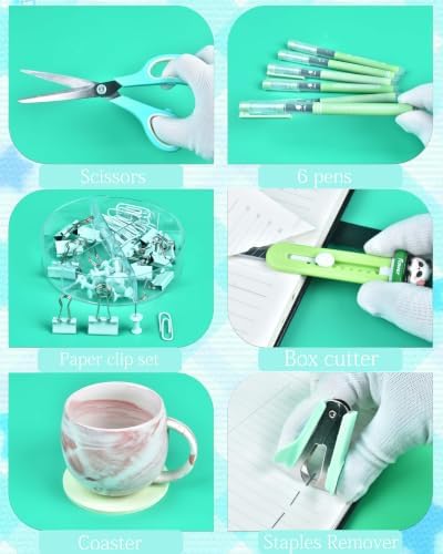 Green Desk Accessories and Organizers with Desk Organizer and 360°Rotating Pen Holder stapler Pen and a Lot of Office Green Office Supplies Beautifully Presented in a Gift Box