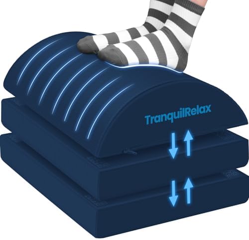 TranquilRelax Foot Rest Under Desk, 3-Height Adjustable Foot Stool, Blue