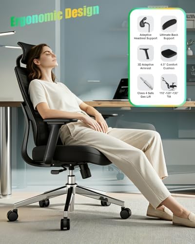 Ergonomic Office Chair, High Back Mesh Chair with Lumbar Support, Ultimate Back Support Office Desk Chair, Comfortable Computer Chair & Gaming Chair for Office & Home, Black