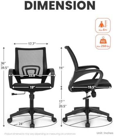 NEO CHAIR Office Computer Ergonomic Mid-Back Mesh Desk Chair, Black 2pack