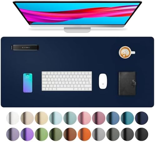 Aothia Leather Desk Pad Protector, Mouse Pad, Office Desk Mat, Non-Slip PU Leather Desk Blotter, Laptop Desk Pad, Waterproof Desk Writing Pad for Office and Home(Dark Blue,31.5" x 15.7")