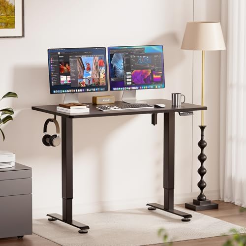 Veken 47.2 Inch Large Electric Standing Desk, Gaming Table, Black