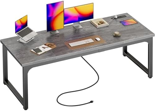 Huuger 63 x 24 inch Desk with Power Outlets & 0.95 Inch Thicker Desktop