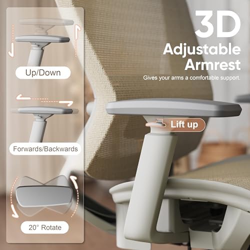 ELABEST Mesh Office Chair,Ergonomic Computer Desk Chair,Sturdy Task Chair- Adjustable Lumbar Support & Armrests,Tilt Function,Comfort Wide Seat,Swivel Home Office Chair (Beige)