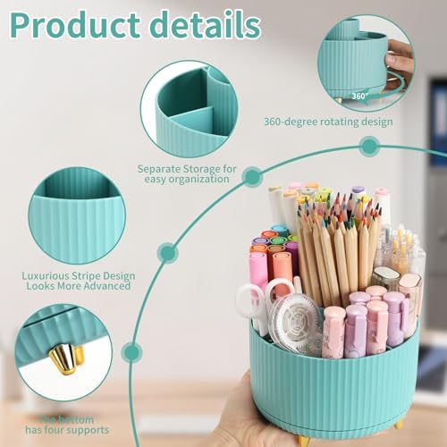 Camelmother 360°Rotating Pen&Pencil Holder For Desk With 5Slots Cute Office