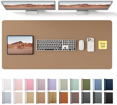 YSAGi Leather Desk Protector, Office Mat, Large Mouse Mat, Non-Slip PU Leather Blotter, Laptop Desk Pad, Waterproof Writing Pad for Office and Home (Khaki, 47" x 17")