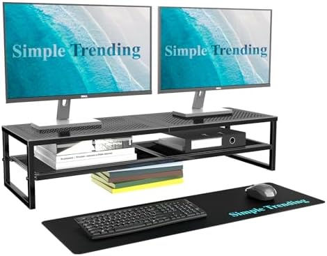 Simple Trending 2-Tier Dual Monitor Stand with Mouse Pad, Metal, Black