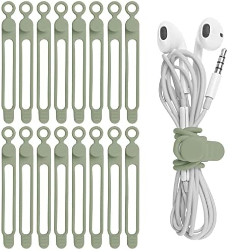 Silicone Cable Ties, Cord Organizer Cable Management(16Pcs-Green)