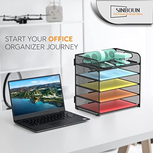 2 Pack Letter Tray 5-Tier Desk Organizer File Paper Holder with Handle, Metal Desktop Document Shelf Tray Office Classroom Organization - Black