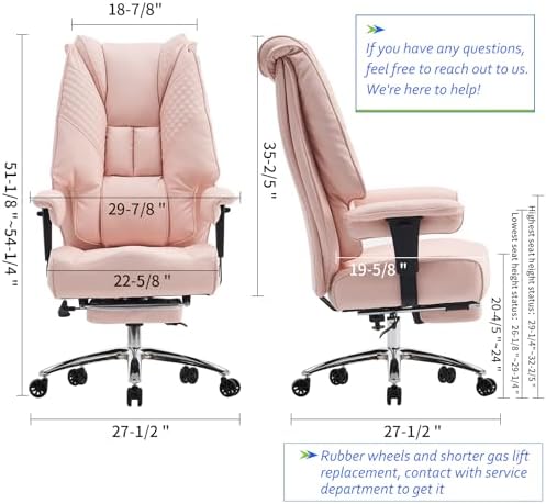 EXCEBET Big and Tall Office Chair 400lbs Wide Seat, Leather High Back Executive Office Chair with Foot Rest, Ergonomic Chairs Lumbar Support for Lower Back Pain Relief (Light Pink)