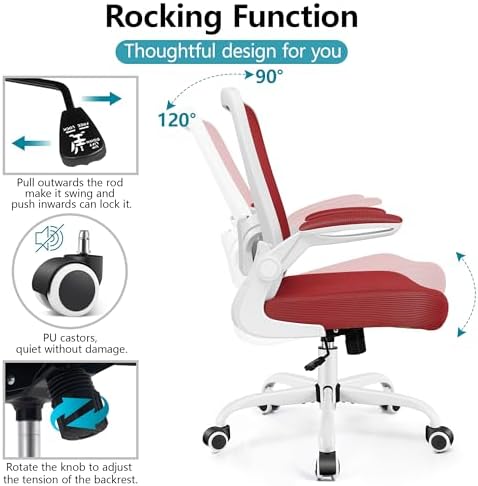 FelixKing Office Chair, Ergonomic Desk Chair Breathable Mesh Chairs Adjustable High Back Lumbar Support Flip-up Armrests, Executive Rolling Swivel Comfy Computer Chairs Home Office Fire Brick