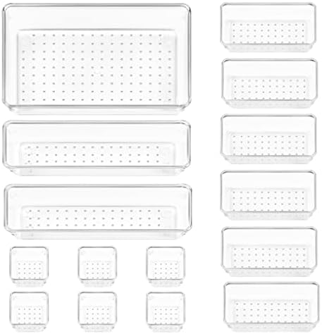 Vtopmart 15 PCS Clear Plastic Drawer Organizers Set, Vanity Organizer Trays