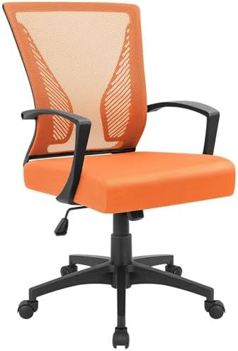 Furmax Office Chair Ergonomic Computer Desk Mesh Chair Mid Back Swivel Lumbar Support with Armrest (1, Orange)