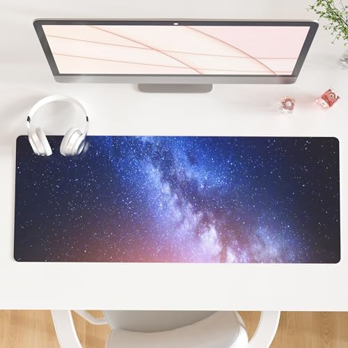 QiyI PU Leather Large Mouse Pad, Office Decor, 31.5" x 11.8", Blue Galaxy