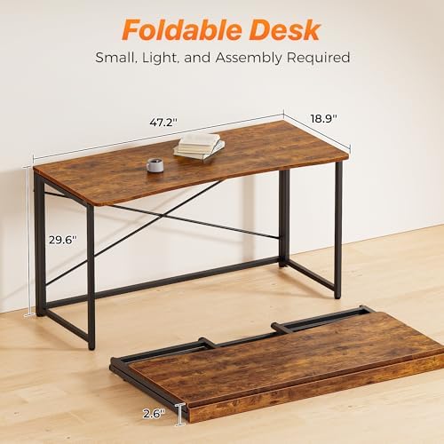 Huuger Folding Desk for Small Spaces, 47.2 Inch Foldable Computer Table