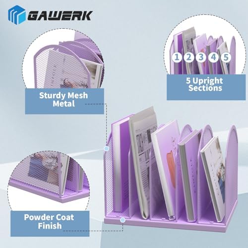 Gawerk 5-Section Vertical Desktop Organizer, 6-Section Mesh File Folder Stand Sorter for Office Home Classroom Organization