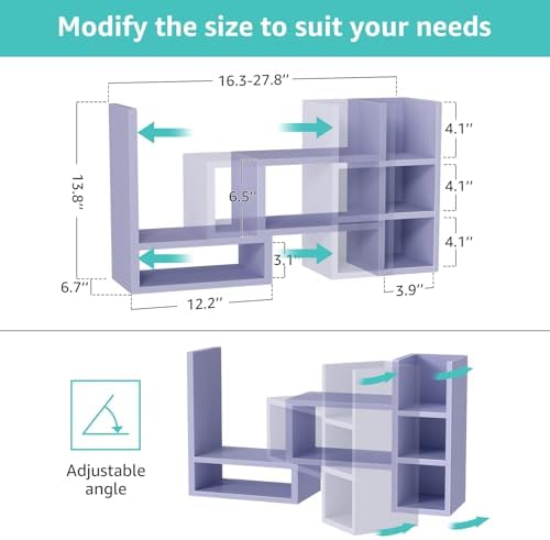 NUTIKAS Desk Shelves Desktop Organizer Shlef - Purple Office Organization for Top of Desk Organizers and Accessories Corner Bookshelf Table Top Shelving Small Hutch Decorations for Women Office