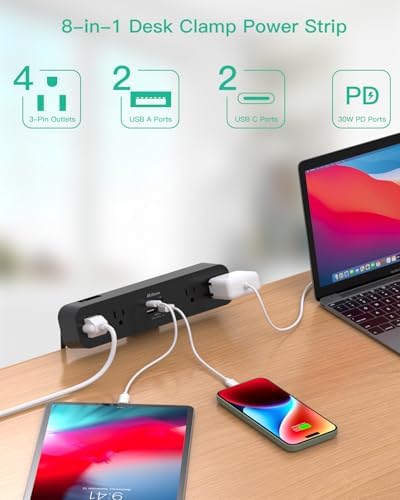 Mifaso PD30W Desk Clamp Power Strip, Surge Protector, Fast Charging Station
