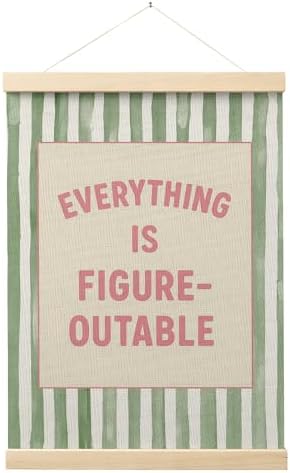 FGFK Preppy Pink and Green Everything Is Figureoutable Inspirational Framed hanging Canvas wall art Poster Prints office dorm room decor for women, Motivational posters decorations for home bedroom,12x16 Inch