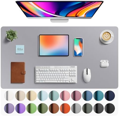 Aothia Faux Leather Desk Mat - Large Mouse Pad, Non-Slip PU Leather Blotter, Waterproof Writing Surface for Office and Home (Light Grey, 40" x 24")