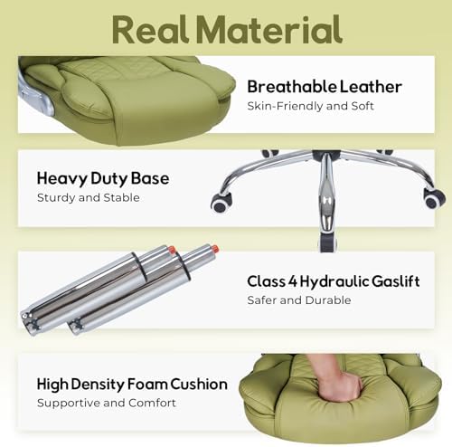 400lbs Executive Office Chair with Flip-Up Armrests, Big and Tall Computer Chair for Heavy People, Heavy Duty Ergonomic Comfy Chair, Breathable PU Leather (Green)