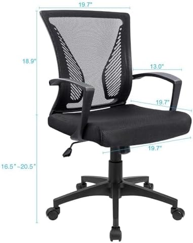 Furmax Office Chair Ergonomic Computer Desk Mesh Chair Mid Back Swivel Lumbar Support with Armrest (2, Black)