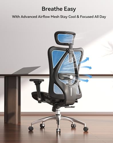 SIHOO M57 Ergonomic Mesh Office Chair, High Back Home Desk Chair with 3D Armrests, Lumbar Support and Adjustable Headrest, Comfortable Computer Chair, Big & Tall Office Chair Hold 330 LBS-Ebony