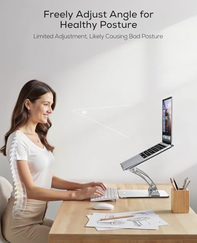Nulaxy Ergonomic Adjustable Laptop Stand for Desk, Dual Foldable Computer Riser with Advanced Heat-Vent, Heavy-Duty Portable Notebook Holder for Posture Correction, Compatible with Mac 10-16" Laptops