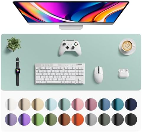 Aothia Faux Leather Desk Mat - Large Mouse Pad, Non-Slip PU Leather Blotter, Waterproof Writing Surface for Office and Home (Light Blue, 42" x 17")