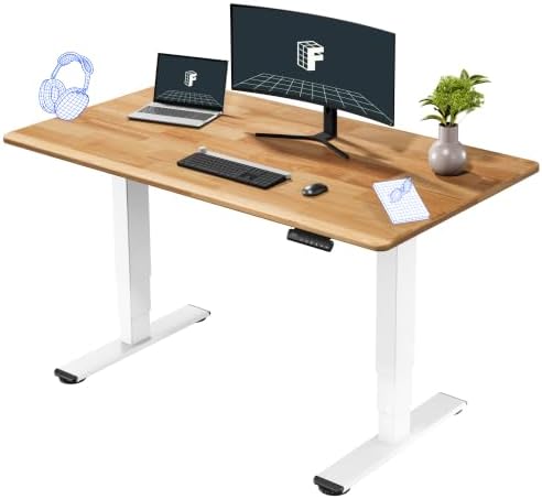 FLEXISPOT E6 Solid Wood Dual Motor 3-Stage Electric Standing Desk, 55 x 28
