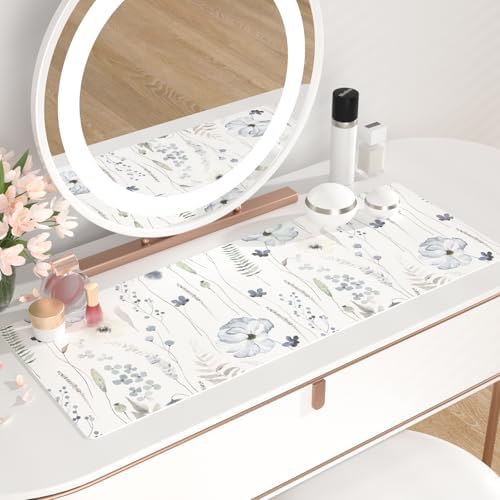 QiyI PU Leather Large Mouse Pad, 31.5" x 11.8", Watercolor Flowers