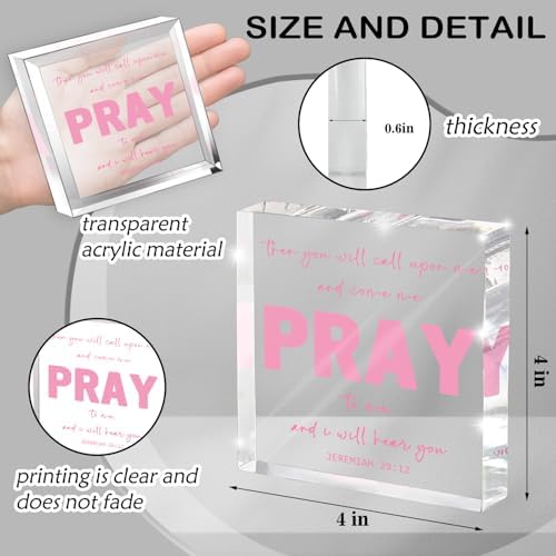 Pink Inspirational Decor- Bible Verse Art Christian Gifts for Women- Pink Acrylic Dorm Room Decor for Women - Pray to me- Office Desk Accessories Decor Sign 4x 4 Inches