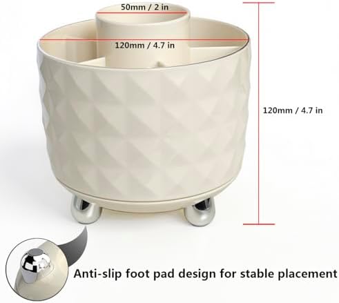 GOTOBA 360° Rotating Pencil Holder for Desk, Makeup Brush Holder with 6 Slots, Desk Organizer for Writing Utensil, Office and School Supplies (Milky White)