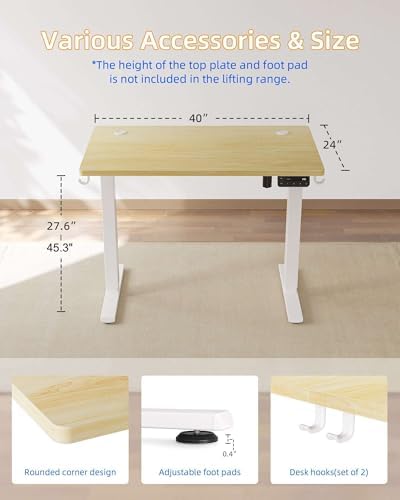 YIHAYO Electric Standing Desk, 40 x 24 Inches Stand Up Desk with Splice Board, Adjustable Height Desk, Computer Desk for Home Office, White Frame/Natural Top
