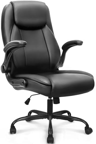 NEO CHAIR Office Desk Chair, High Back PU Leather with Flip-up Arms, Black