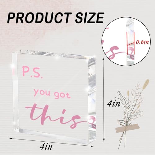 PS: You Got This' Bold Pink Acrylic Sign - 4"X 4" Motivational Desk Power Boost for Women, Office & Study Encouragement Decor with Uplifting Affirmation