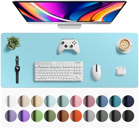 Aothia Faux Leather Desk Mat - Large Mouse Pad, Non-Slip PU Leather Blotter, Waterproof Writing Surface for Office and Home (Blue Topaz, 42" x 17")
