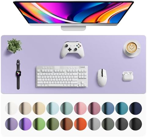 Aothia Faux Leather Desk Mat - Large Mouse Pad, Non-Slip PU Leather Blotter, Waterproof Writing Surface for Office and Home (Lavender, 42" x 17")