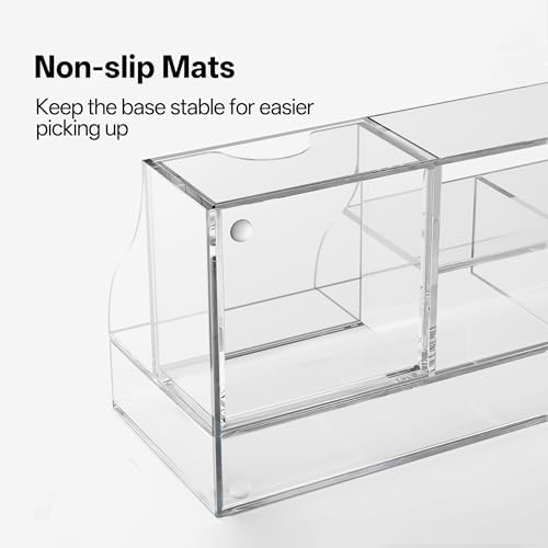 HBlife Acrylic Desk Organizer with Drawer, Pen & Pencil Holder, Multifunctional Desktop Caddy for Office Supply and Organization (Clear)