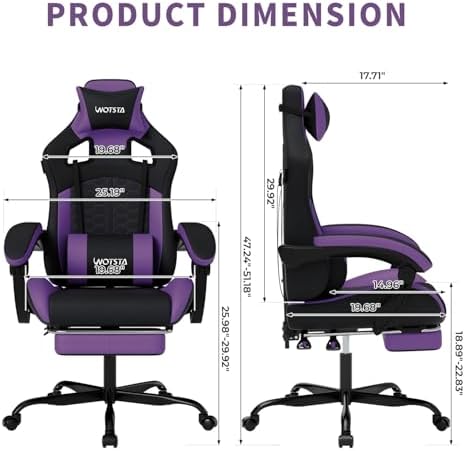 Gaming Chair with Massage,Ergonomic PC Gaming Chair with Footrest Comfortable Headrest and Lumbar Support,High Back Game Chair PVC Leather,300LBS (BlackPurple)